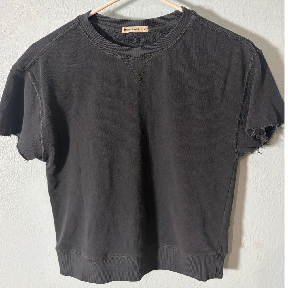 Marine Layer Short Sleeve Sweatshirt Black Cotton French Terry XS Athleisure